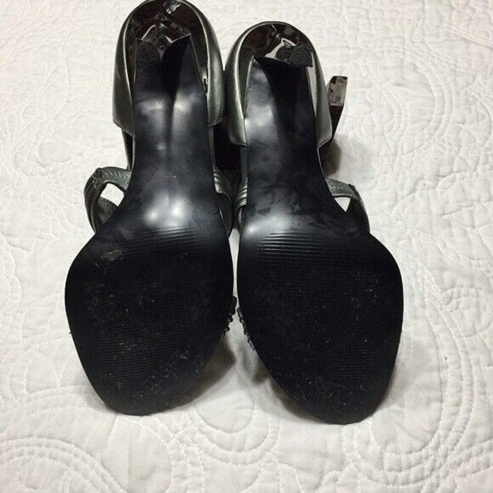 Guess Davisa Gun Metal Silver Grey Leather Stiletto Sandals Size 9.5M - Picture 7 of 8